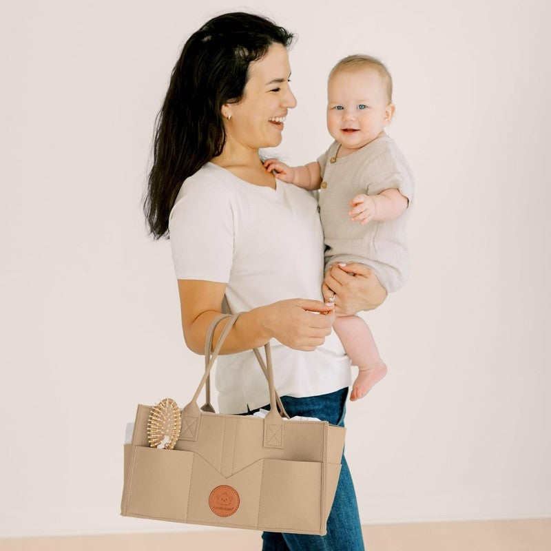 Baby Diaper Caddy Organizer w/ Handle, Portable Nursery & Car Storage Taupe8
