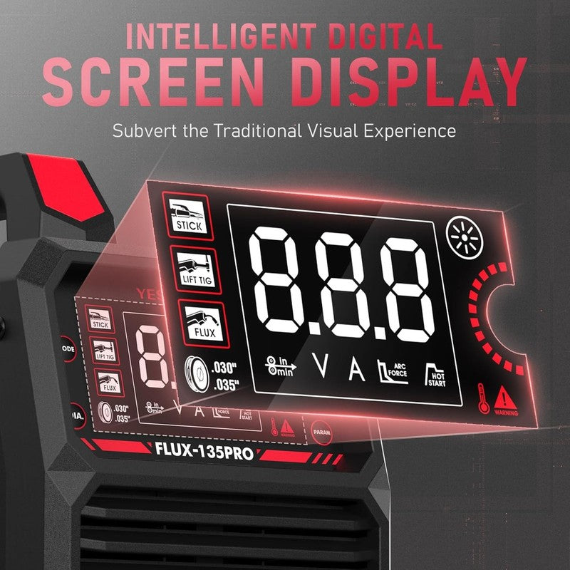 135A MIG Welder 3 in 1 – Flux Core, TIG/Stick Welding with LED Digital Display, 1
