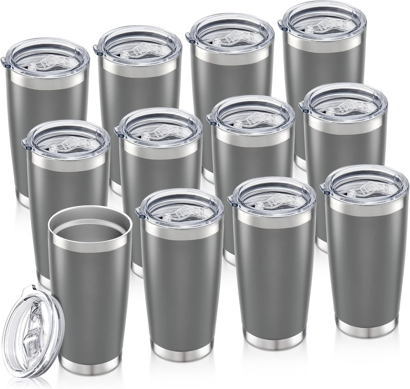 20oz Stainless Steel Tumbler 12 Pack Vacuum Insulated Coffee Cups Gray8