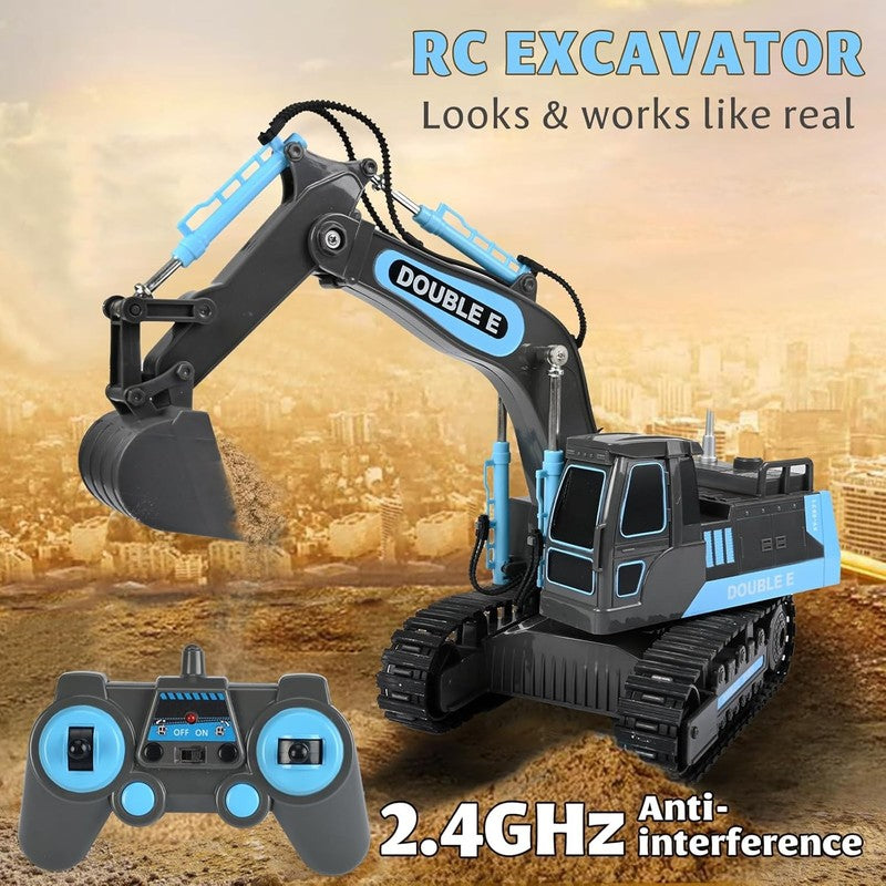 Remote Control Excavator Gray Blue Toy 6 Function Hydraulic Construction Vehicle8