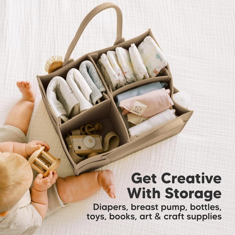 Baby Diaper Caddy Organizer w/ Handle, Portable Nursery & Car Storage Taupe6