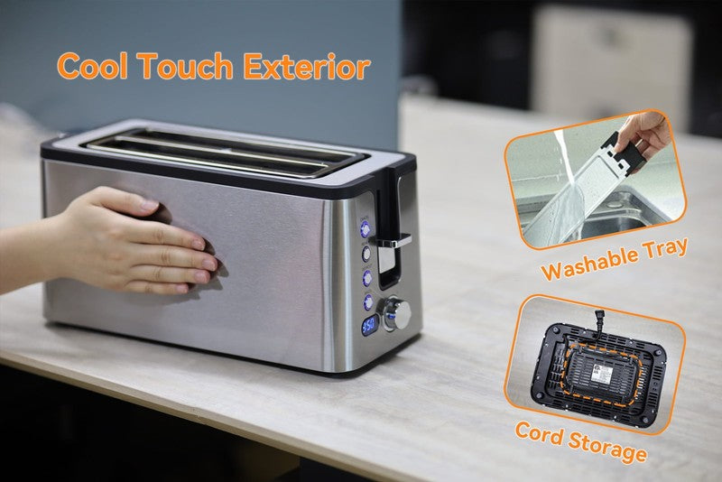 4 Slice Stainless Steel Toaster Countdown Timer 1300W Silver with Crumb Tray3
