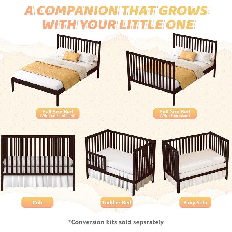 5 In 1 Convertible Crib, Espresso Baby Bed, Converts from Baby Crib to Toddler B4