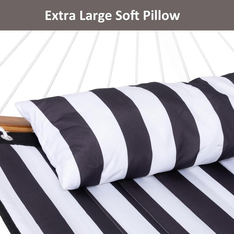 Extra Large Hammock w/ Stand Double Curved Spreader Bar Carry Bag Black2