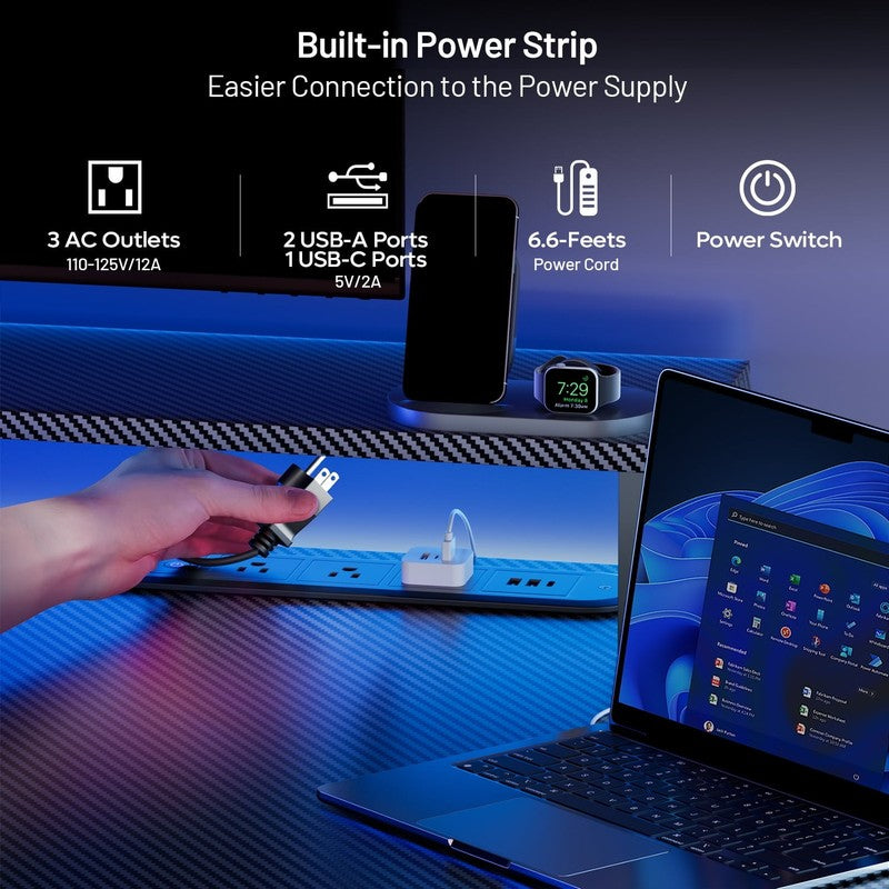 47" Gaming Desk w/ LED Lights & Power Outlet Computer Desk w/ Monitor Stand3