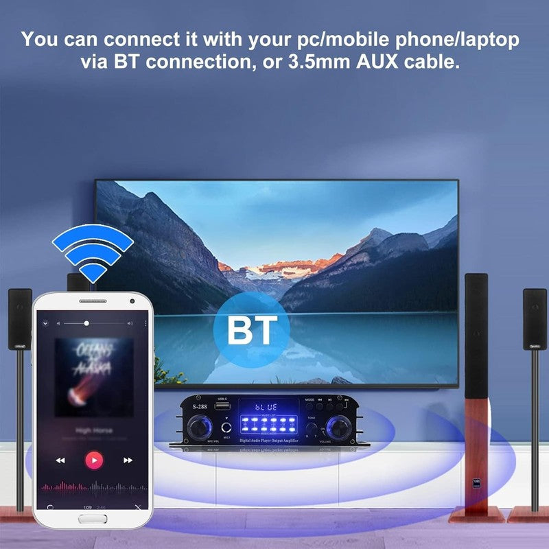 4 Ch Bluetooth 5.0 Stereo Amplifier 50Wx4 USB SD FM Class D Home Audio4