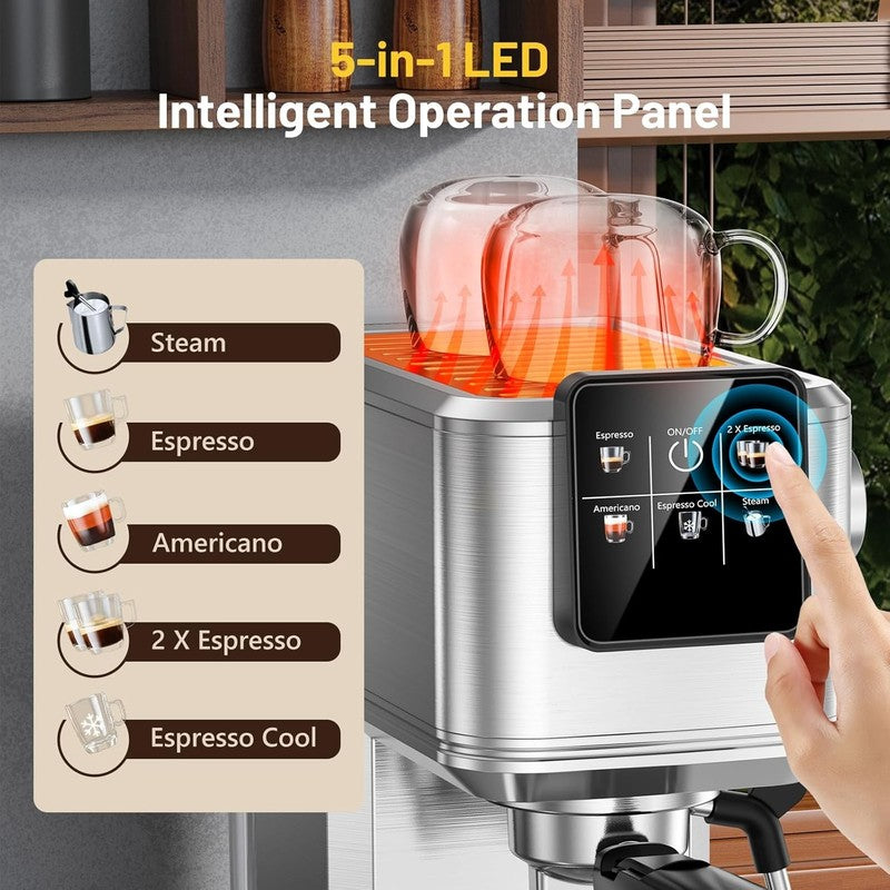 20 Bar Espresso Machine Stainless Steel with Milk Frother Touch Screen3