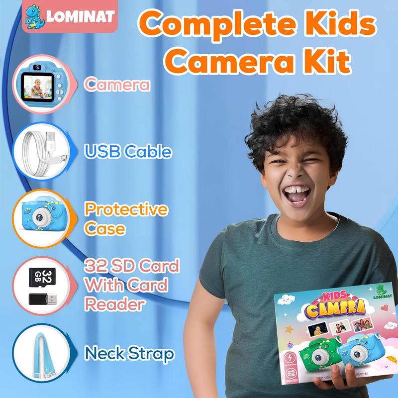 Kids 1080P HD Camera Dinosaur Dual Lens w/32GB SD Gift for Boys Girls 3-97