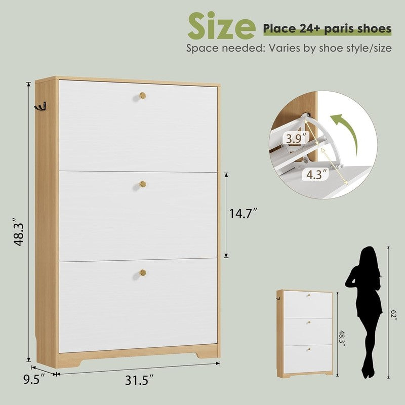 Modern Shoe Storage Cabinet Freestanding Hidden Rack Entryway Hallway Oak/White1