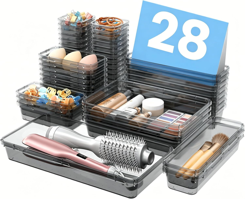 Drawer Organizer Makeup Storage 5 Size Holds 177 Items Clear Black9