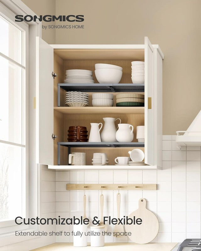 Spice Racks 2 Pack Expandable Kitchen Countertop Shelves Small Organizers Silver1