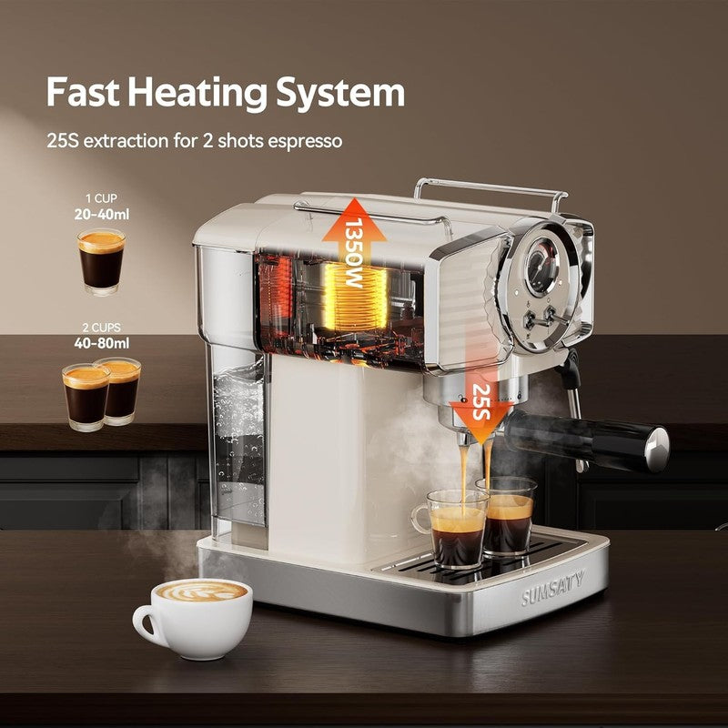 20 Bar Espresso Machine with Milk Frother 1.8L Off-White Retro2