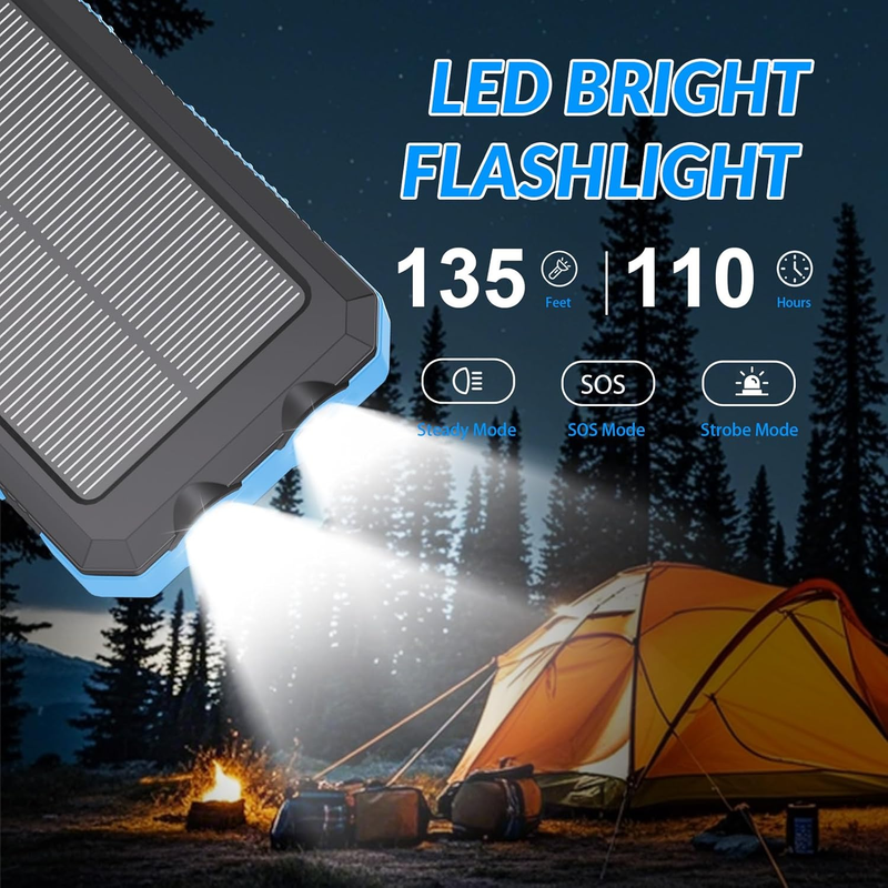 20000mAh Solar Power Bank USB-C Waterproof Dual Flashlight Camping Charger2