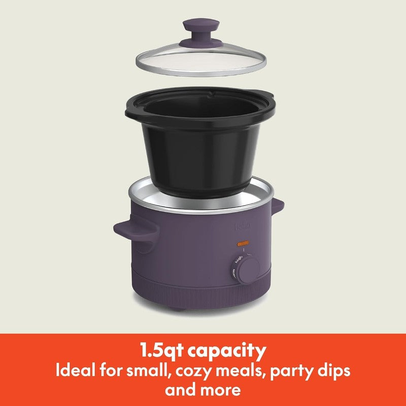 1.5Qt Slow Cooker, 3 Heat Manual, Nonstick Ceramic Pot, Glass Lid, Plum Color1