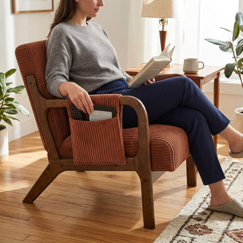 Accent Chair, Mid-Century Modern Arm Chair with Wood Frame, 1-Seat Cushioned Sof6