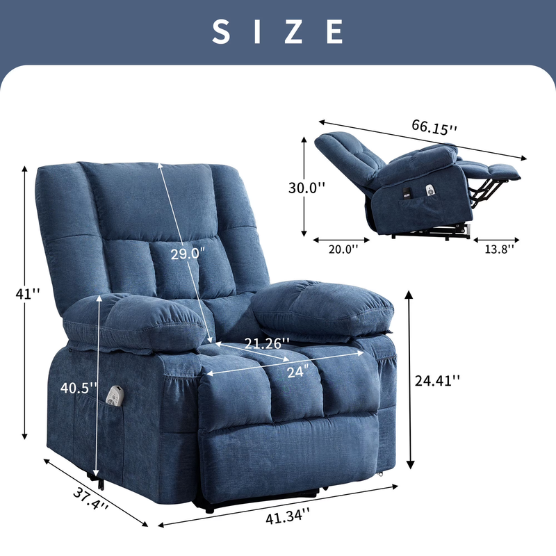 Power Lift Recliner Chair Heat Massage USB Port Infinite Position Blue1