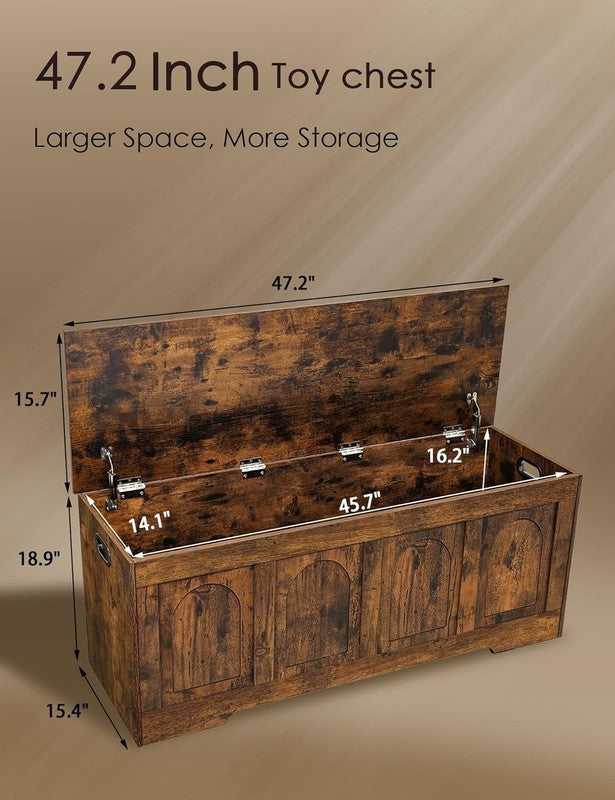 47.2'' Wooden Storage Chest Flip Top Entryway Shoe Bench Rustic Brown2