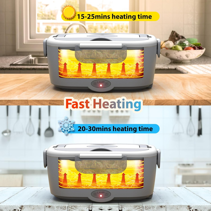Electric Lunch Box Food Warmer 12V/24V/110V 2x53oz Stainless Steel Portable Set1