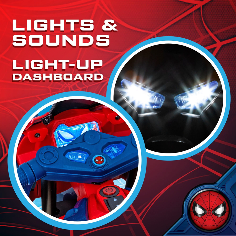 6V Spiderman Motorcycle, Battery Ride on Toy, for Kids, Ages 3+2