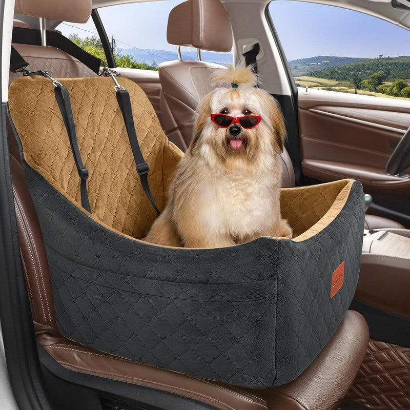 Dog Booster Car Seat up to 35lbs Washable Anti Slip w/ Leashes Black/Coffee4