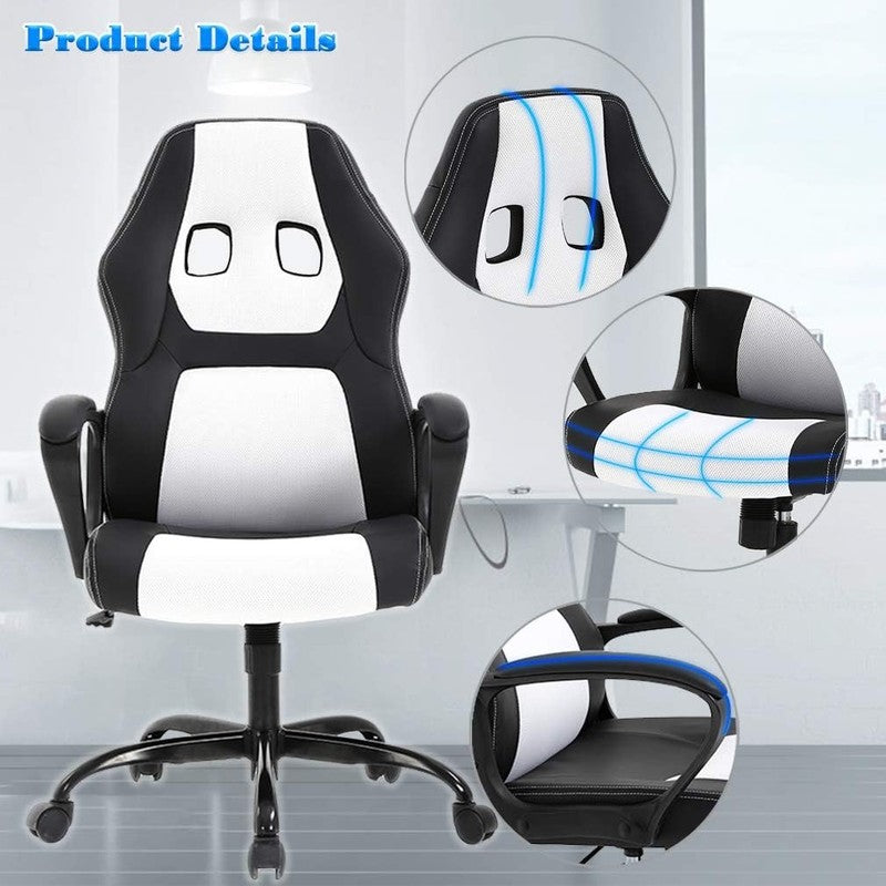 Ergonomic White Gaming Chair with Lumbar Support for Home & Office Use3