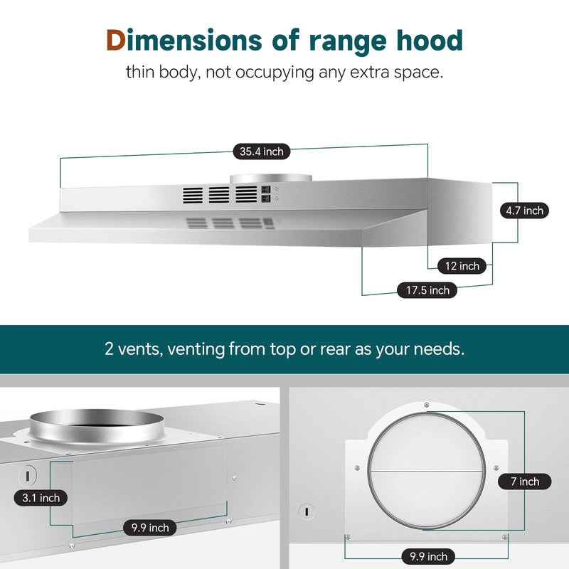 36" Convertible Under Cabinet Range Hood LED Light Dishwasher-Safe Filter1