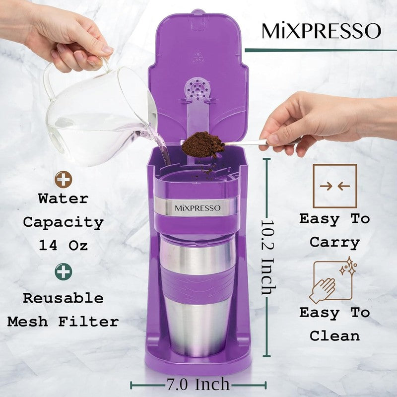 Purple Single Serve Coffee Maker with 14oz Travel Mug & Auto Shut Off2