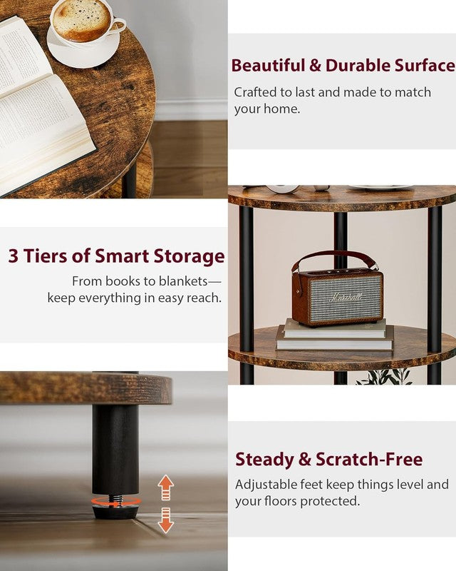 Small round End Table - 3 Tier Design Accent Table, Narrow Side or Bedside Stand3