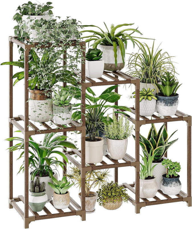 Plant Stand Indoor Plant Shelf Outdoor Wood Plant Rack for Multiple Plants 3 Tie8