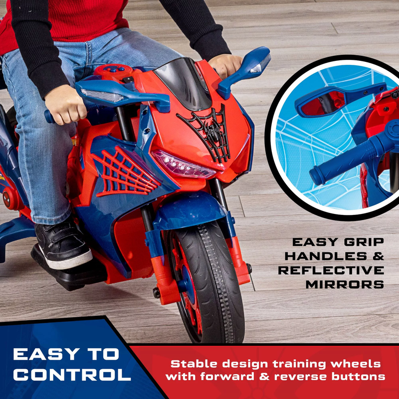 6V Spiderman Motorcycle, Battery Ride on Toy, for Kids, Ages 3+3