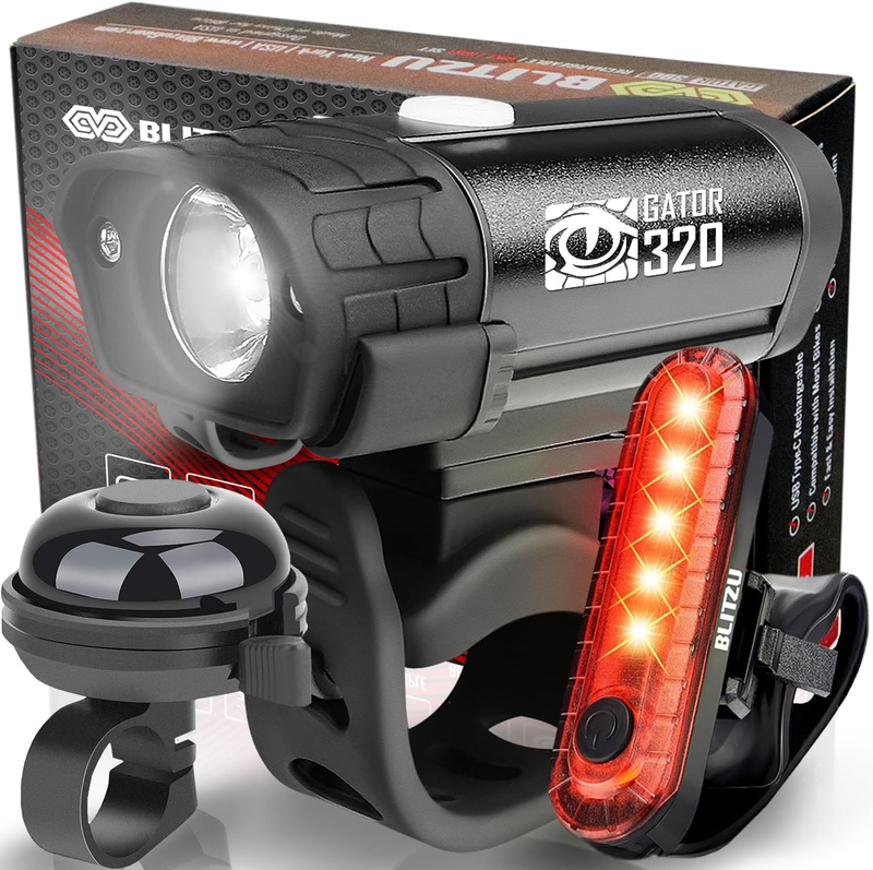 Super Bright USB-C Bike Lights Headlight Taillight & Bell Set Waterproof Night0