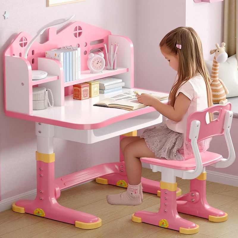 Kids Desk and Chair Set Height Adjustable Study Table w Bookstand Drawer7