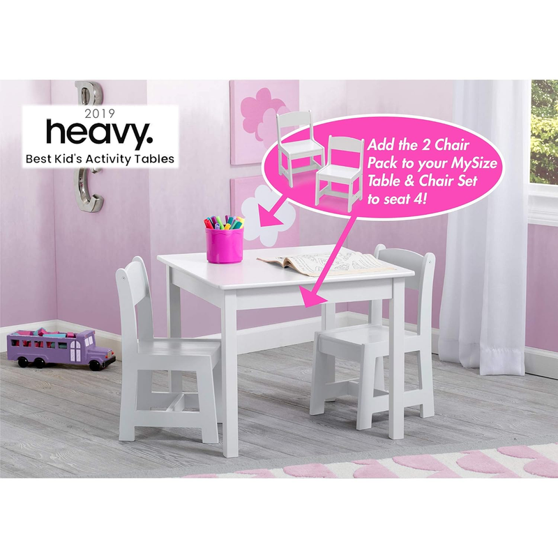 Mysize Kids Wood Table & 2 Chairs 3pc Bianca White Greenguard Gold1