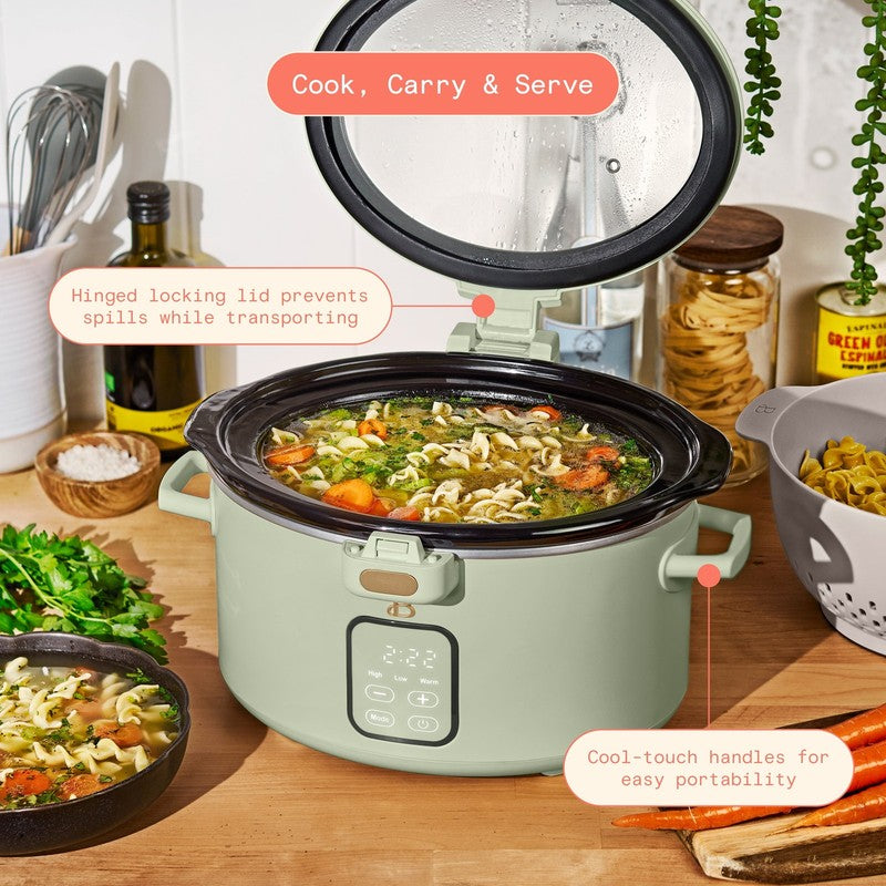 4 Qt Digital Slow Cooker with Hinged Locking Lid, Sage Green by Drew Barrymore2