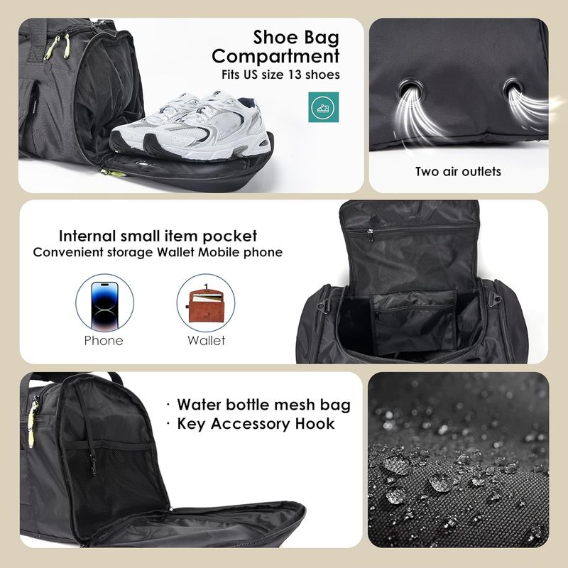 Small Gym Duffle Bag with Shoe Compartment Wet Dry Pockets Black4