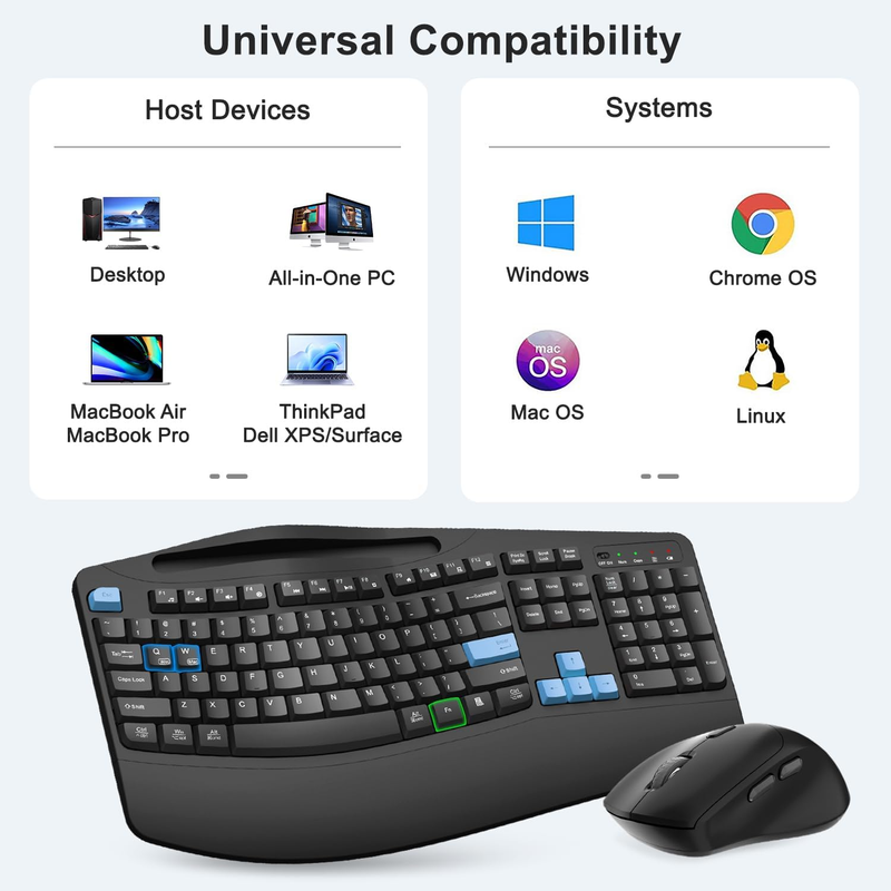 Wireless Keyboard Mouse Set Silent Mouse Windows Mac Laptop Blue Black7