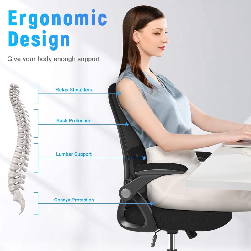 Ergonomic Mesh Office Chair Mid Back Swivel Desk Chair Flip Up Arms Black5