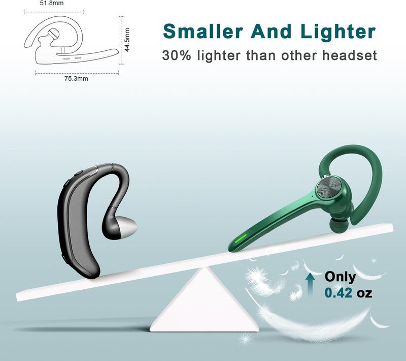 Bluetooth Headset V5.1 Wireless Earpiece 72H Talk 500mAh Case Hands Free Green2