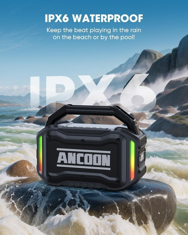 80W Bluetooth Speaker, Loud Bass, IPX6 Waterproof, 20H Playtime, TWS, Black2
