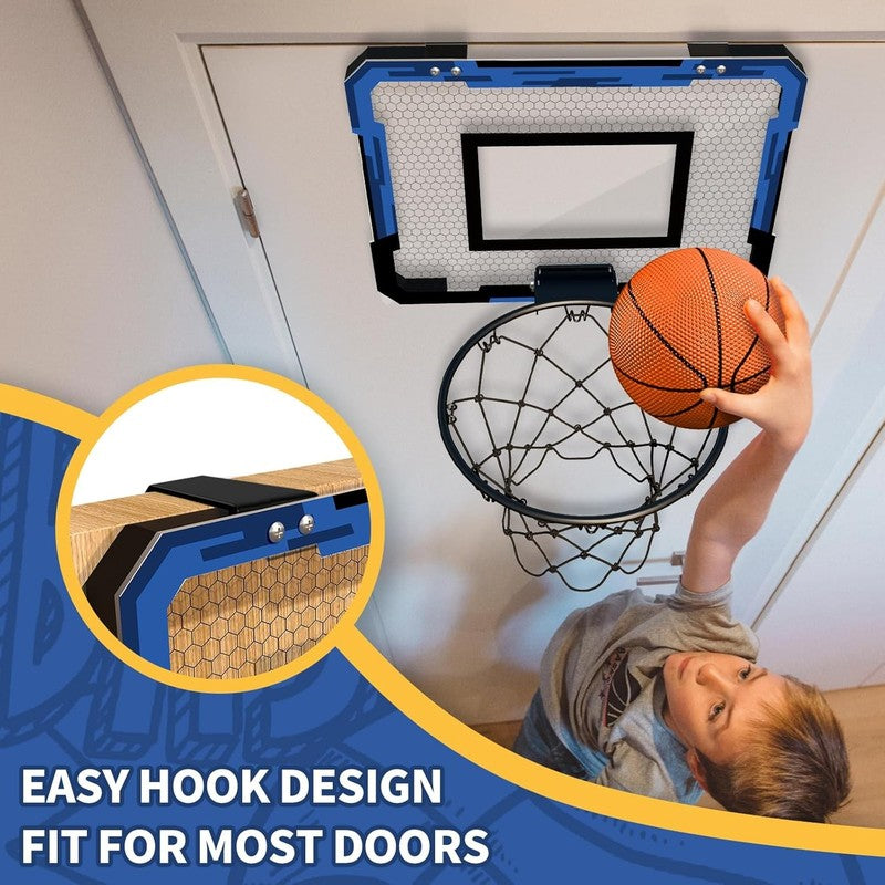 Mini Basketball Hoop Over Door with 3 Balls & Inflator Breakaway Rim Blue3