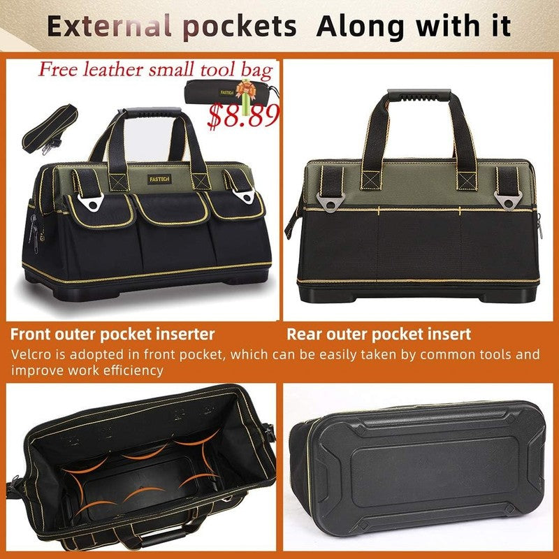 17" Wide Mouth Tool Bag Waterproof Molded Base Tool Organizer with Strap1