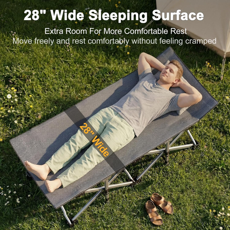 Camping Cot 28" Extra Wide Heavy Duty 1200D Oxford Folding Bed w/ Mat Carry Bag4