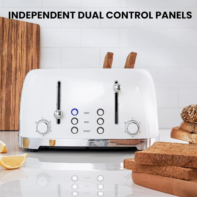 Retro 4 Slice Toaster White ST033 - Wide Slots, Bagel, Defrost, 6 Settings3