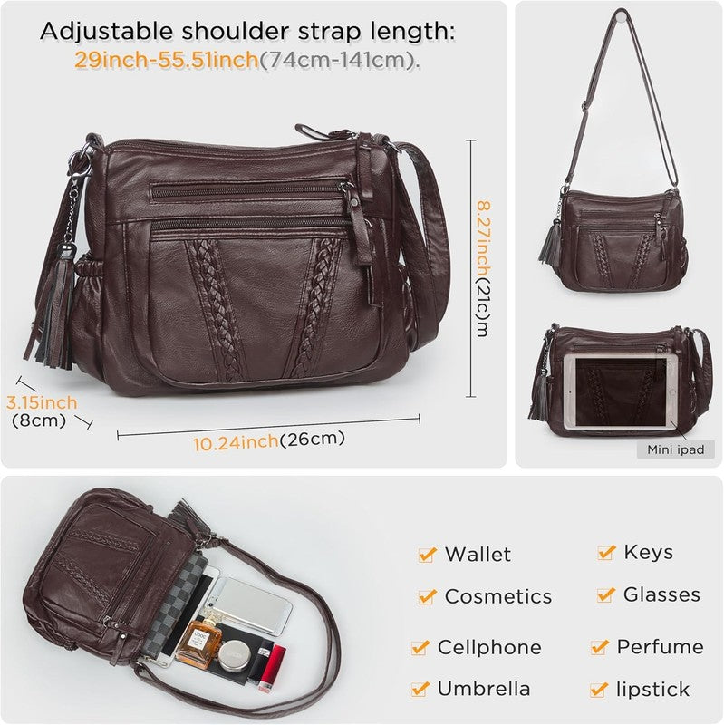 Women Crossbody Bag Tassel PU Leather Shoulder Handbag Purse Pocketbook2