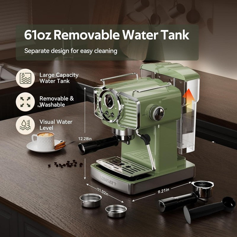 20 Bar Espresso Machine with Milk Frother 61oz Matcha Green Retro5