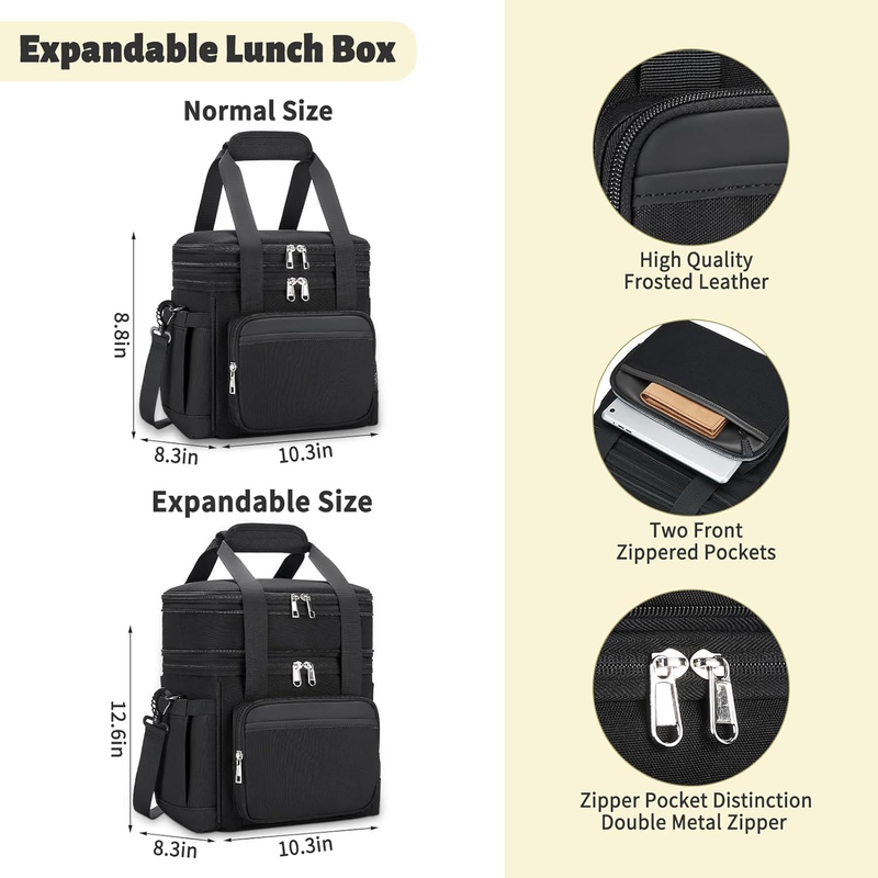 Insulated Lunch Bag & Box 15L Double Deck Reusable Cooler Tote Leakproof Large2