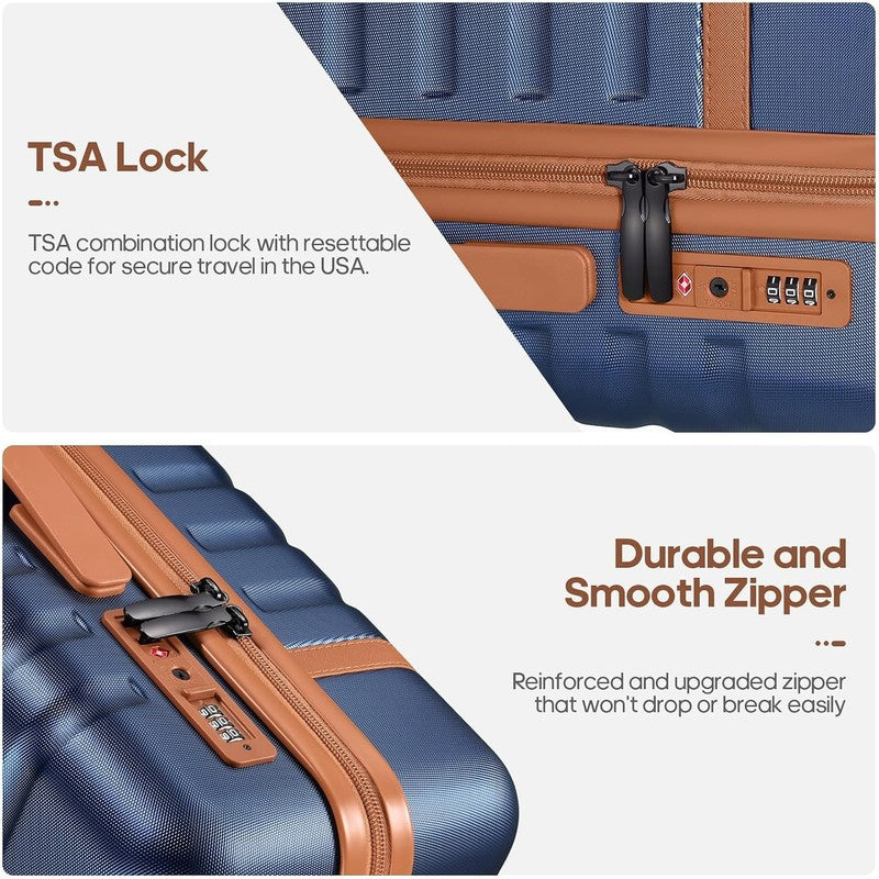 3 Piece Luggage Set 20" Carry On Spinner Hardside Suitcase w/ TSA Lock Blue3