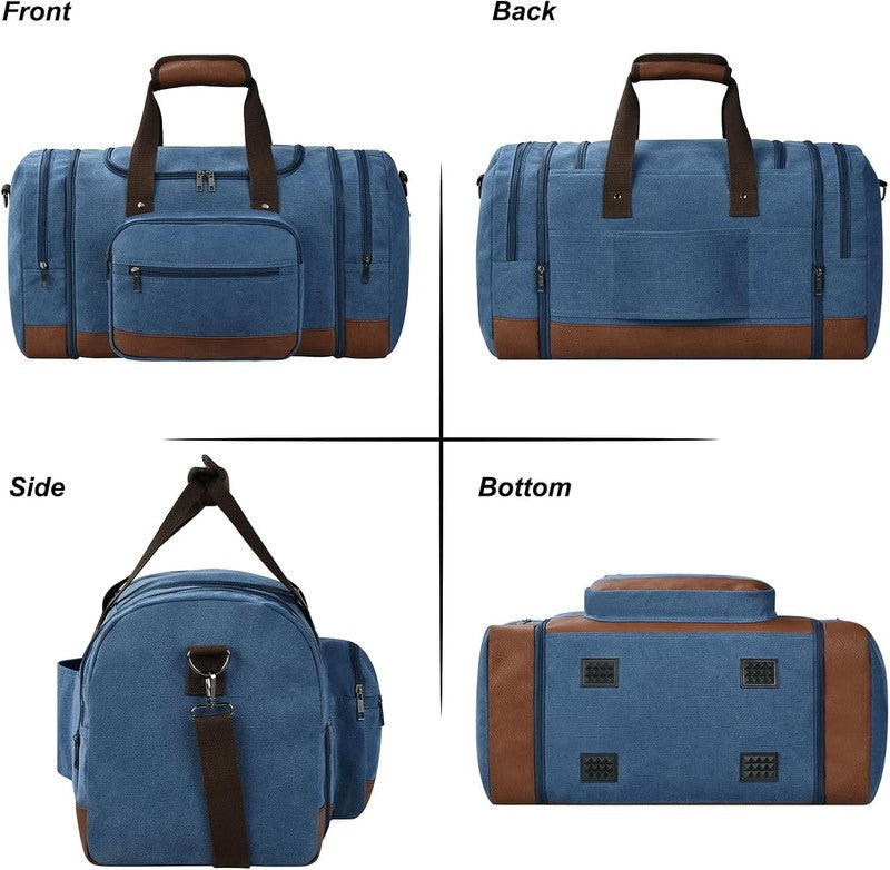 50L Canvas Duffle Bag Blue w/ Toiletry Bag Travel Gym Weekender Carry On5