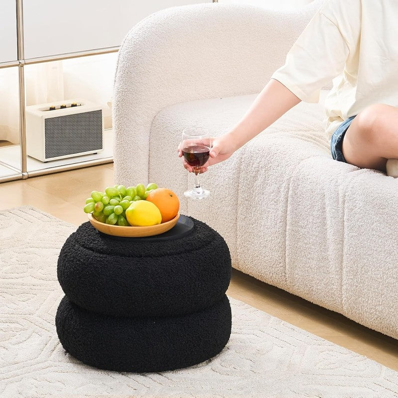 Storage Ottoman,Soft Teddy Velvet Upholstered Footrest,Mordern round Footstool w1