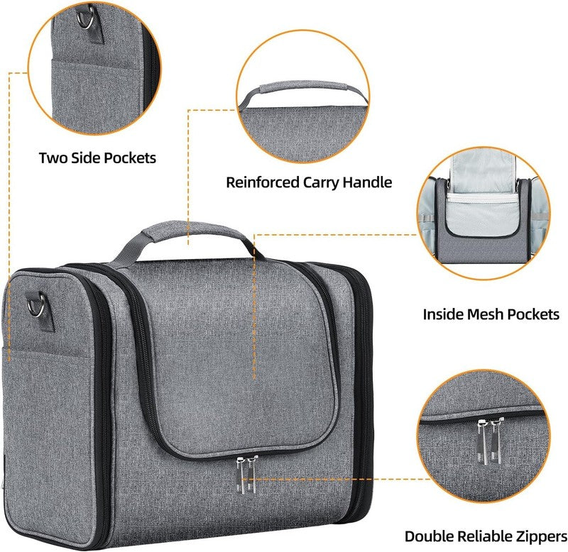Extra Large Hanging Toiletry Bag Travel Dopp Kit Water-Resistant Oxford Gray3